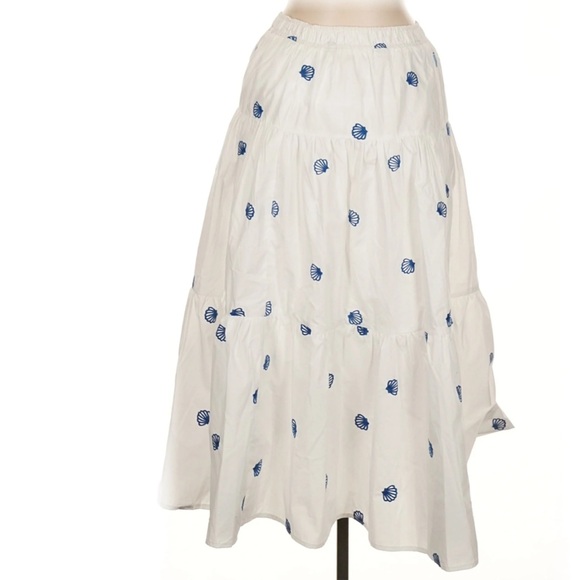 EN SAISON Alani Midi Skirt White Sea Shell Embroidered Tiered Midi Skirt Size M - Picture 3 of 10